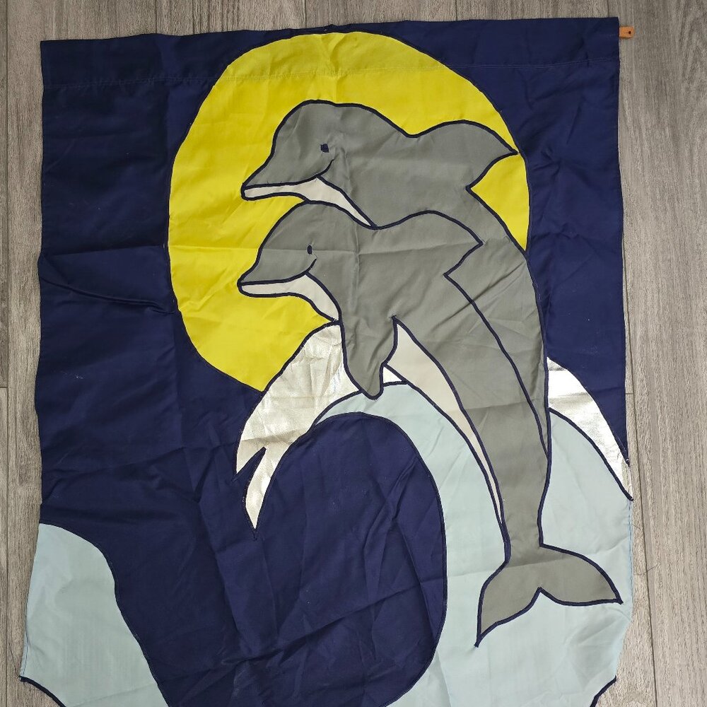 Vintage Flag Makers Dolphin Nautical Yard Flag Banner 45x33 Blue Yellow Ocean